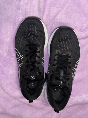 Asics Black and White Lace-Up Running Shoes